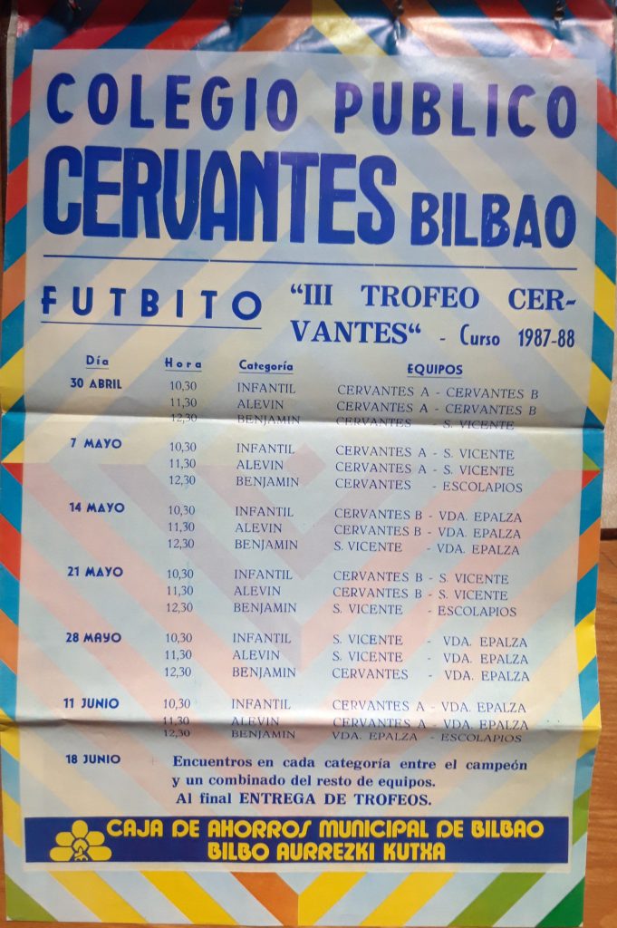 Cartel del III torneo de futbito. CEIP Cervantes. Bilbao. 1988
