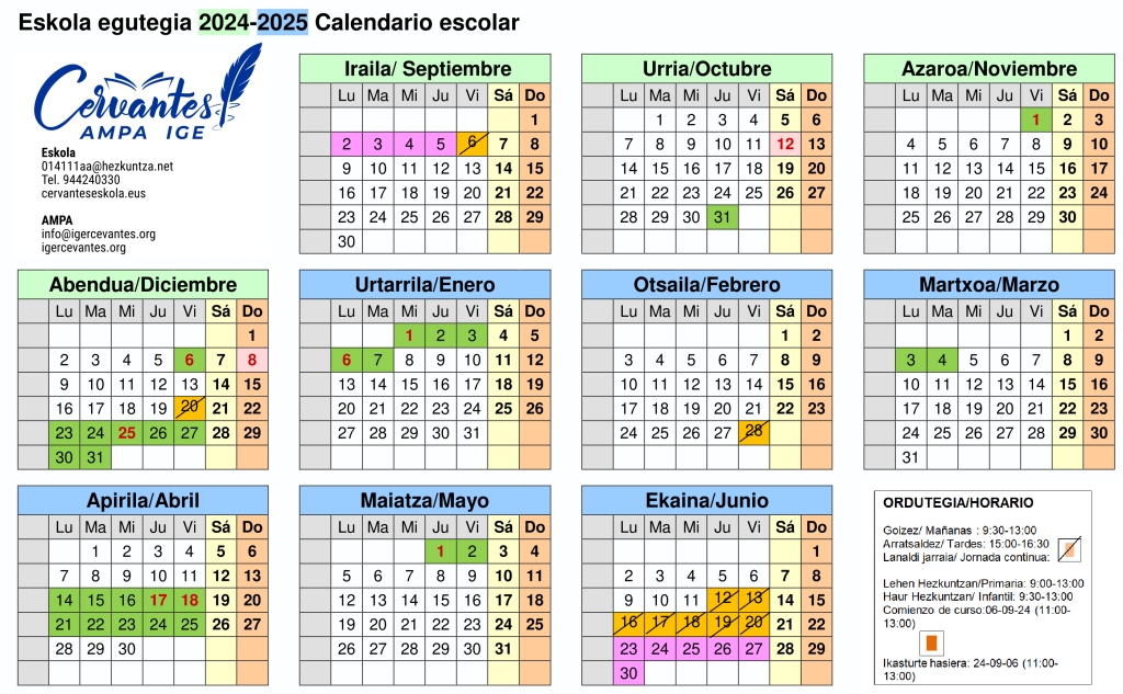 Eskola Egutegia-Calendario escolar 2023-2024